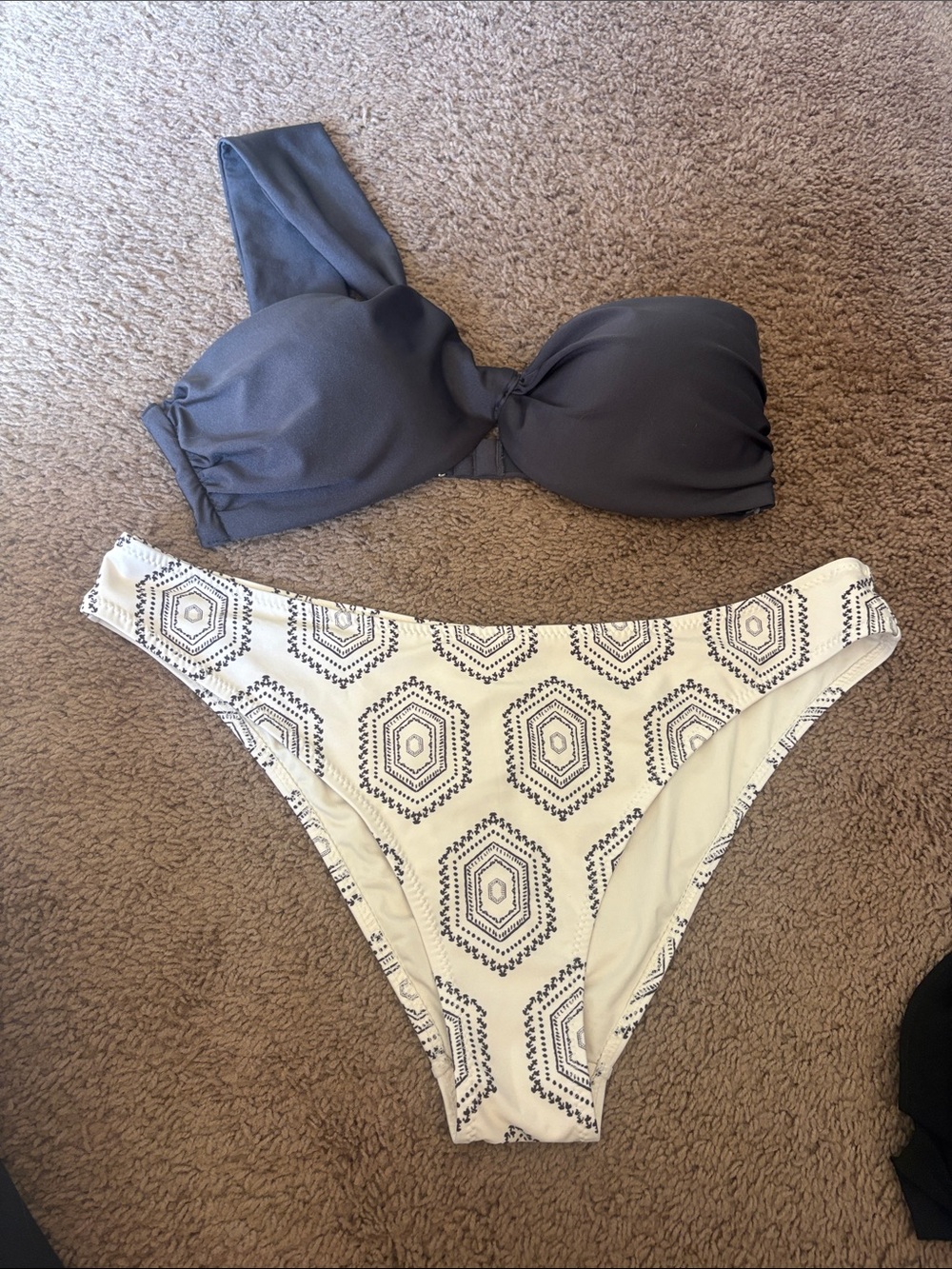 H&M Cream Bikini Bottom with Navy Geometric Trim